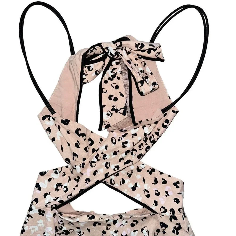 Camila Coelho Elisa Romper Tab Leopard Tie Back Small NWT